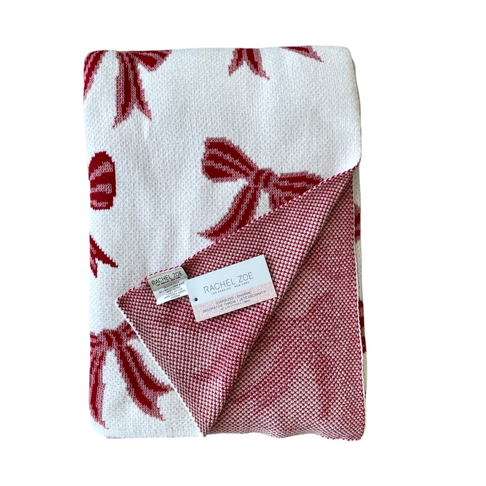 Rachel Zoe BOWS Oversized Throw Blanket 50x70 Red & White NEW - Picture 2 of 15
